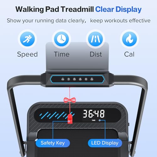 Cardirun Walking Pad with 10% Incline, 4 in 1 Foldable Walking Pad Treadmills with Handle Bar for Home Small Spaces, 3.0HP Portable Quiet Compact Under Desk Treadmill with Low Noise, APP, LED Display