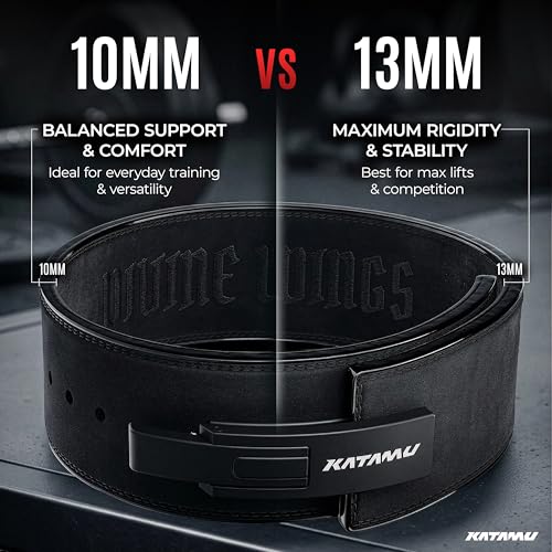 Katamu USPA & IPL Approved Premium Lever Belt | — 10mm and 13mm Leather - color: Black Out Wings, size: Small - 10mm