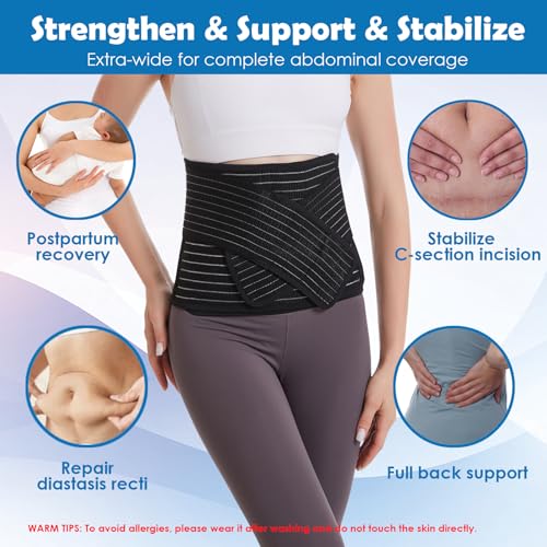 Paskyee Postpartum Belly Band, C-Section & Post Surgery Support Wrap(Black, L/XL) - color: Black, size: L/XL