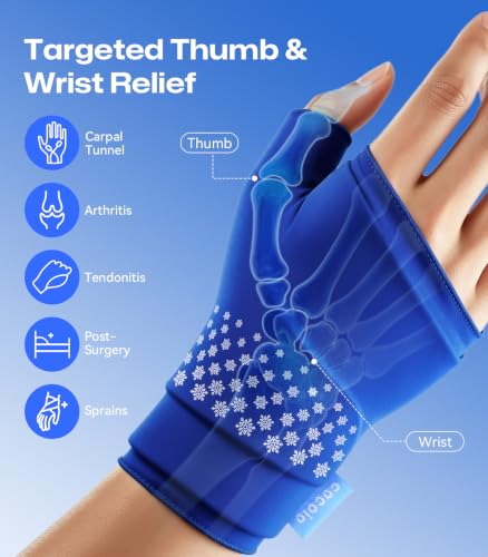 Thumb & Wrist Hot Cold Ice Pack Wrap, Fits Either Hand, Size L | 3D Thickened Reusable Gel Pad, Ergonomic Fit, Long Hot & Cold for Carpal Tunnel, Arthritis, Tendonitis, Post-Surgery - size: L