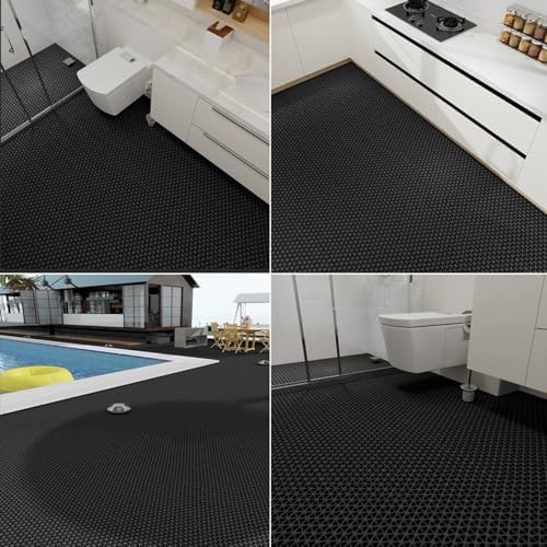 PVC Drainage Floor Mat Non-Slip Commercial Wet Area Mat for Outdoor and Indoor Restaurant Kitchen Bar Swimming Pool Splash Matting Water Drain Flooring Mat (Black, 3FTX16.4FT) - size: 3FTX16.4FT