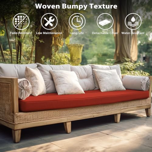 Sundale Outdoor Olefin Bench Cushion， Water-Resistant Patio Couch Cushion, Loveseat Sofa Pad with Straps Red, 59 x 18 x 4 Inches - color: Red, size: 59 X 18 X 4 Inch