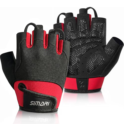 SIMARI Breathable Workout Gloves with Cushion Pad/Grip/Reduce Calluses, Weight Lifting Gloves for Gym Exercise, Cycling, Weightlifting Training, Fitness, Pilates, Kayaking, Gift for Men & Women - color: 3-Red, size: Small