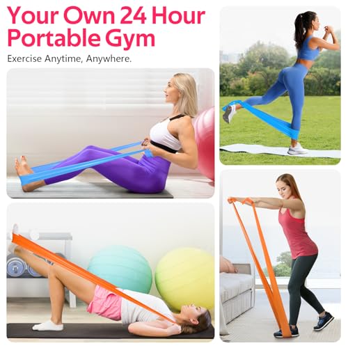 Resistance Bands for Working Out, Exercise Bands for Physical Therapy, Stretch, Recovery, Pilates, Rehab, Strength Training and Yoga Starter Set - color: Blue, Orange, Black, size: 6.9FT