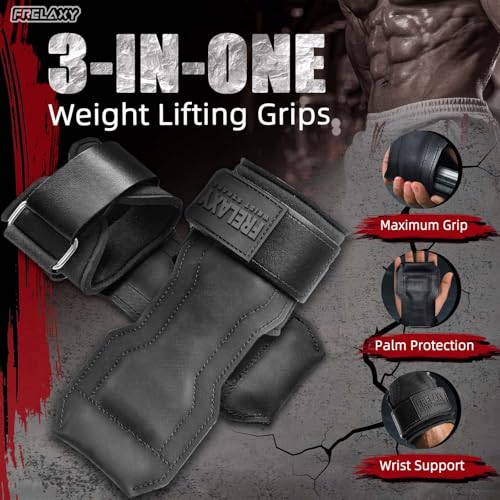 Frelaxy Lifting Wrist Straps, Rubber Weight Lifting Grips for Deadlifts | Non-slip rubber palm, Full palm protection, Neoprene wrist padding, Enhanced grip support, Pull ups rows lat pulldowns - color: Black