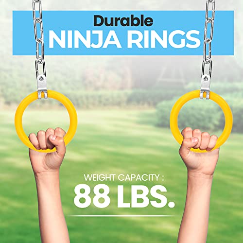 SereneLifeHome 2 Clamping Hoops Gymnastic Bar - Monkey Ring Outdoor Backyard Ninja Line Accessories Set, Durable Ninja Rings, Gymnastic Rings, Ring Bell, Equipment for Kids - ACCSLGYMBAR20