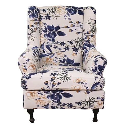 CRFATOP 2 Piece Stretch Wingback Chair Cover Printed Wing Chair Slipcovers Spandex Fabric Wingback Armchair Covers with Elastic Bottom for Living Room Bedroom Wingback Chair,C23 - color: Color C23