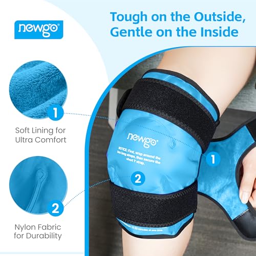 NEWGO Ice Pack for Knee Injuries Reusable, 360° Full Wrap, Light Blue | Y-shaped Strap Stays Put, Reusable for Knee Replacement, ACL, Arthritis, Swelling, and Sports Injuries, 21.7" x 9.8" - color: Regular Light Blue 1-pack