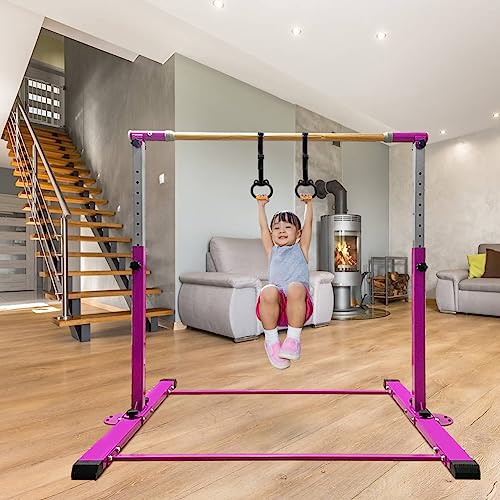 Gymnastics Bar for Kids Girls Ages 3-15 with Ring for Home Indoor Training Equipment- Steady Steel Construction, Anti-Slip, Easy to Assemble, 3' to 5' Adjustable Height - color: VIOLET, size: 4.8FT, style: WITH RING