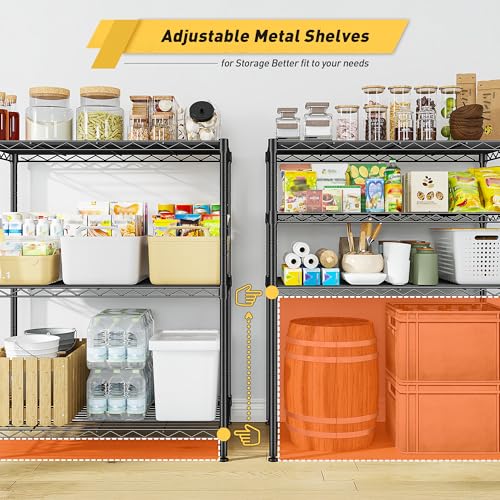 3 Tier Storage Shelves Metal Shelving Unit,Adjustable Wire Rack Pantry Kitchen Shelves,Small Shelf Wire Shelving for Laundry Office Bedroom Dorm Bathroom Closet 24" W x 30" H x 14" D Black Shelves - size: Black-24" W x 30" H x 14" D
