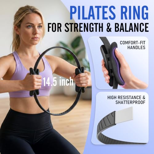 JKSHMYT Pilates Ring Kit for Women, Pilates Equipment – 14.5" Home Magic Circle Workout with Pilates Ball,Resistance Bands,Better me Pilates Essentials Starter Set for Beginners Toning Shape Full Body - color: Black, size: 10 pcs Kit