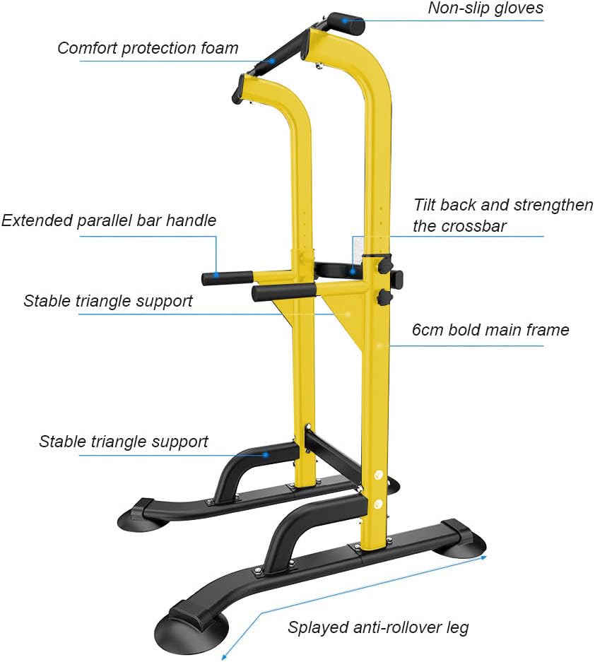 SogesHome Power Tower Pull Up Bar and Dip Station, Height Adjustable Dip Stand Exercise Machine for Home Gym, Multi-Functional Free Standing Strength Training Fitness Workout Station - color: Yellow