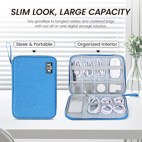 Electronic Organizer Travel Case, Slim Cable Accessories Pouch, Single Layer Tech Pouch & Cord Storage Bag for Chargers, Power Bank, SD Cards - Minimalist Travel Essentials - color: blue, size: L