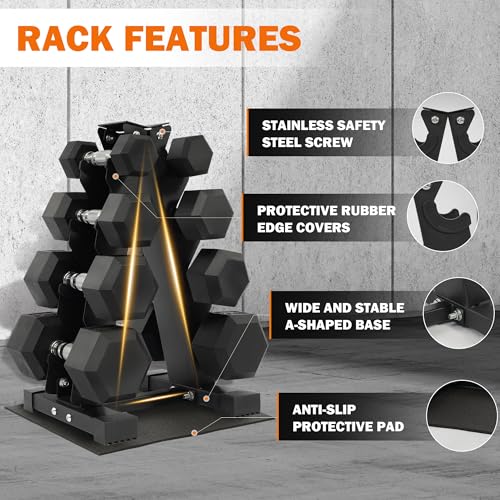 Fitvids Rubber Coated Hex Dumbbell Set with Storage Rack, 100/150/200/550 LB Hand Weight Set with Anti-Slip Grip for Home Gym - size: 100LBS Set