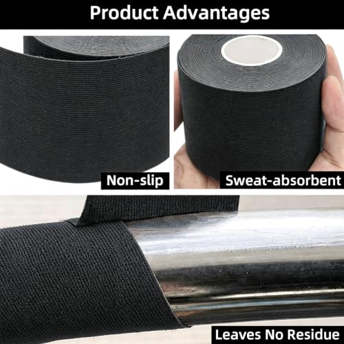 PRIOR FITNESS Aerial Hoop Tape, 5m/16.4ft x 5cm Anti Slip Lyra Hoop Grip Tape, Sweat Absorbent Stretch Textile Pole Dance Tape, No Residue Self Adhesive Hand Protective Tape for Aerial Hoop Ring - color: Black