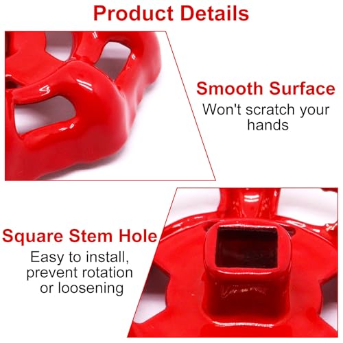 2 Pack Outdoor Faucet Handle, 8mm x 8mm (0.31" x 0.31") Square Stem Hole Faucet Handle Replacement, Cast Iron Round Wheel Water Spigot Handles Replacement with Screws Spacer (Red) - color: Red, size: 8mm x 8mm (2pcs)