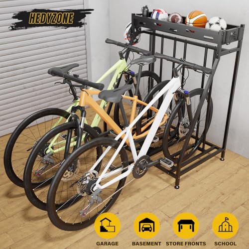 3 Bike Stand Steady Bike Rack Garage with Baskets Storage Indoor Bike Storage Rack Metal Floor Bicycle Station for Parking Suitable for Mountain, Hybrid, Adult and Kids Bikes - style: 3 Bike Stand
