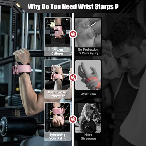 MANUEKLEAR Gym Straps Weight Lifting, Double Leather Lifting Straps for Men Deadlift with Cushion Wrist Loop, Gym Lifting Wrist Wraps for Weightlifting - color: Size S - Pink