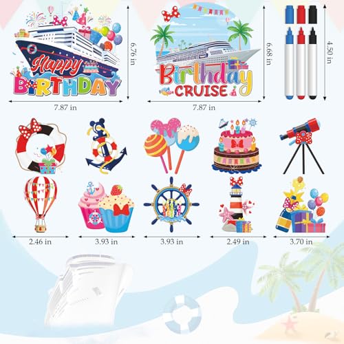 RiVolTa Mouse Birthday Cruise Decorations - 12 Pcs Ship Door Decorations Magnets Stickers Cute Mice Funny Anchor Magnetic Accessories with Pen for Cabin Stateroom Refrigerator Car Carnival Party Decor - color: Birthday