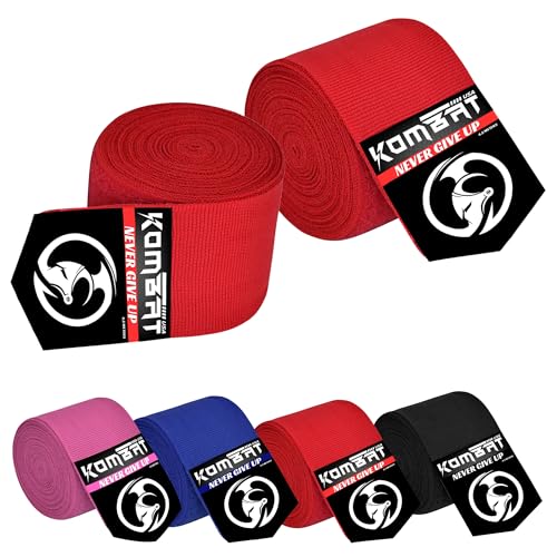 KOMBAT USA 180" Boxing Wraps for Men & Women – Hand Wraps for Boxing Gloves, Muay Thai Wraps, Vendas para Boxeo, Thumb Loop, MMA & Kickboxing Hand Wraps Boxing Training Gear - color: Red