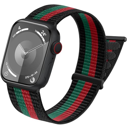 Sport Loop Band Compatible with Apple Watch Bands for Women 44mm 46mm 45mm 49mm 42mm 38mm 40mm 41mm men,Stretch Adjustable Braided Nylon Straps for iWatch Series 11/10/9/8/7/6/5/4/3/2/1/SE/Ultra - color: Blackred, size: 38mm/40mm/41mm/(42mm-series 11 10)