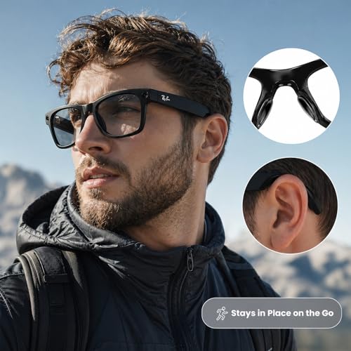 Compatible with Ray-Ban Meta Wayfarer Eyeglass Nose Pad, 8 Pairs Soft Silicone Anti Slip Replacement Nose Pads - color: Black-1 Pair Ear Grip + 8 Pair Nose Pads
