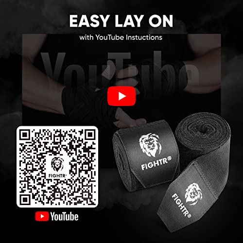 FIGHTR® Boxing Handwraps 160 inches semi-Elastic Hand Wraps with Thumb Loop for Boxing, MMA, Muay Thai & Martial Arts - color: Black, size: pair of 160"