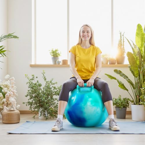 Hopper Ball for Adults & Teens 16+, 28 in Bouncy Ball with Handle, Sit On Hippity Hop Exercise with Air Pump, Active Play for Family Activities & Indoor/Outdoor Sports - color: Blue-green Gradient, size: Age:16+(28''/71cm)