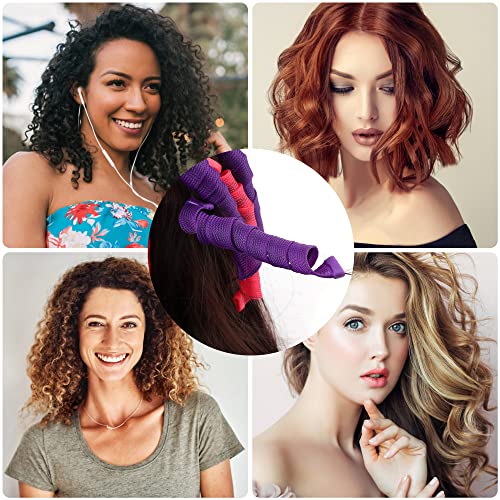40pcs Heatless Spiral Hair Rollers with Styling Hooks, 22inch/55cm, No Heat Damage, DIY Kit for Long & Medium Hair - color: Purple&Red