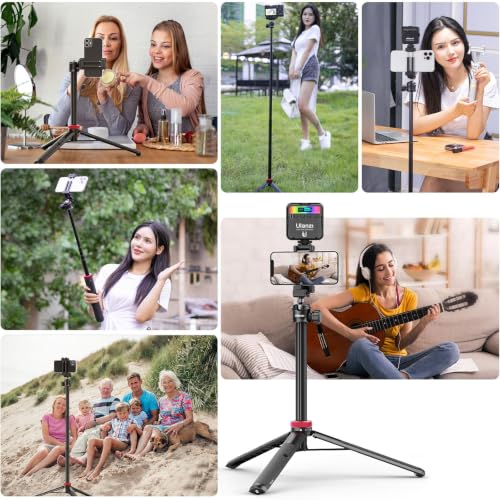 ULANZI MT-44 Auto Open Phone Tripod, 59" Extendable Selfie Stick Vlog Stand with 2 in 1 Phone Clip, 360° Ball Head Camera Tripod for iPhone Sony DJI Osmo Pocket 4 Nano Luna, Lightweight for Travel - color: BLACK