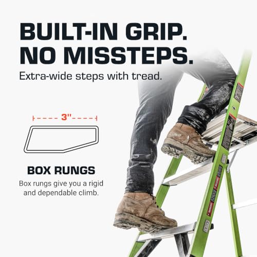 Little Giant Ladders, MightyLite 2.0, 8' Stepladder with Ground Cue, Fiberglass, Type IAA, 375 lbs Weight Rating, (15408-001), Green - size: 8 Ft.