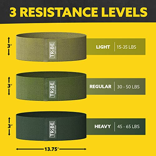Tribe Lifting Resistance Bands for Working Out - 3 Pack Fabric Workout Bands for Women and Men - Booty Bands for Legs and Glute - Non Slip Exercise Bands Set for Squat Hip Thigh - color: Military Green
