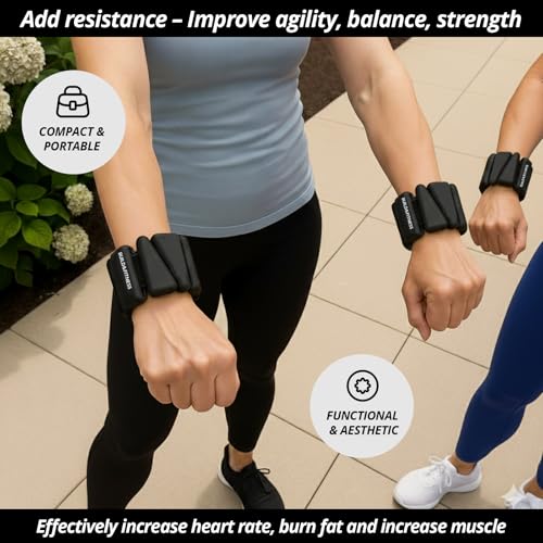 Wrist & Ankle Weights, Adjustable Bands for Women & Men Workouts, Set of 2 – 2lb or 4lb (1lb or 2lb each strap) Ideal for Runs, Jogs, Walks, Yoga, Dance, Pilates, Cardio, Aerobics, Strength Training - color: Black, size: 4LB (2LB each)