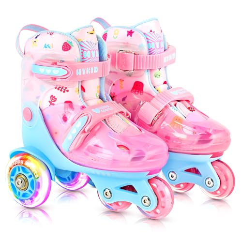 HYKID Toddler Roller Skates, 4 Adjustable Sizes, Fun Illuminating, Safety Three-Point Type, Breathable Upper, Beginners' Roller Skates for Girls Boys Kids - color: Fruit, size: Toddler (8C-10.5C)