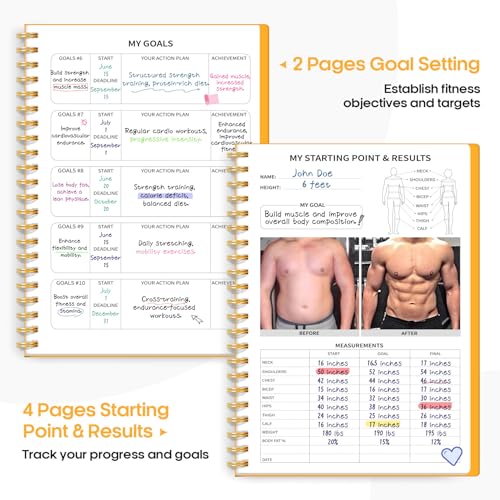 Fitness Workout Journal for Women & Men, A5(5.5" x 8.2") Workout Log Book Planner for Tracking, Progress, and Achieving Your Wellness Goals-Yellow - color: k.Yellow