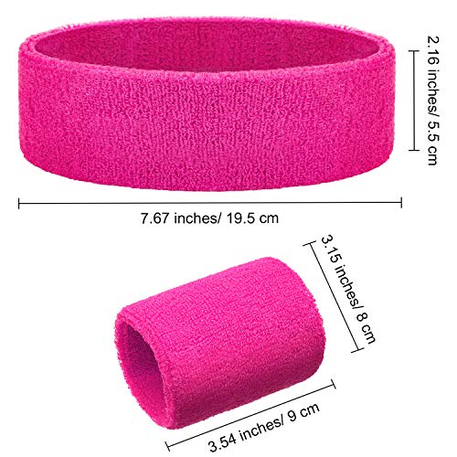 Bememo 6 Pcs Neon Sports Sweatbands Set Sports Competitions Sweatbands 2 Headband 4 Wristbands Breathable Terry Cloth Athletic Bands for Team Soccer Spirit 80s Costumes Cosplay - color: Hot Pink