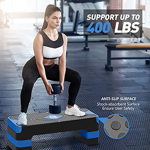 GYMMAGE Aerobic Exercise Step, Adjustable Height, | Aerobic Workout Step Platform for Exercise, 26.5" Step Deck with Adjustable Height, Women Home Gym Cardio Fitness - color: Blue