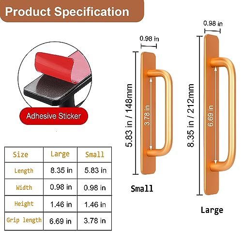 Self-Stick Instant Cabinet Drawer Handles, 2pcs No-Drilling Shower Door Push Pull Handles Helper with Adhesive Sticker Door Handle for Any Furniture Handle Replacement DIY (5.83",Gold) - color: Gold, size: Small (5.83")