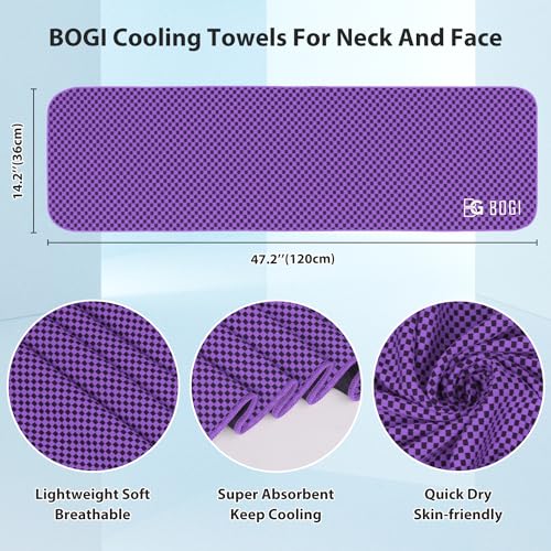 BOGI Cooling Towels for Neck and Face, Soft Breathable Cool Towel for Instant Cooling Stay Cool for Yoga, Sport, Gym, Camping, Running & More Activities - color: Purple, size: 47.00" x 14.00"