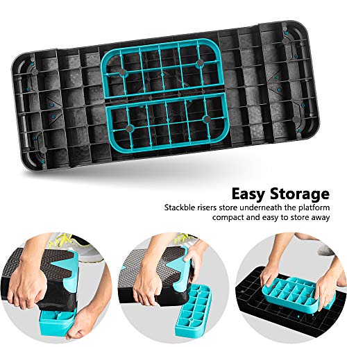 GYMMAGE Adjustable Workout Aerobic Stepper, Aerobic Exercise Step Platform with 2 Risers, Exercise Step Deck for Fitness, 26.5" Trainer Stepper with Non-Slip Surface Home Gym & Extra Risers Options - color: Blue&Black