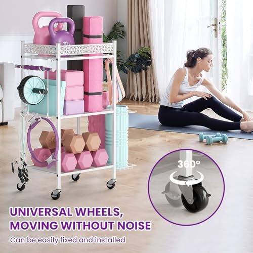 Yoga Mat Storage Rack, Home Gym Storage Rack, VOPEAK Workout Storage for Yoga Mat, Foam Roller, Gym Organizer Gym Equipment Storage for Home Exercise and Fitness Gear - color: WHITE
