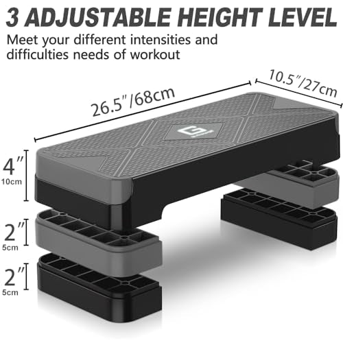GYMMAGE Aerobic Exercise Step, Adjustable Height, | Aerobic Workout Step Platform for Exercise, 26.5" Step Deck with Adjustable Height, Women Home Gym Cardio Fitness - color: Gray