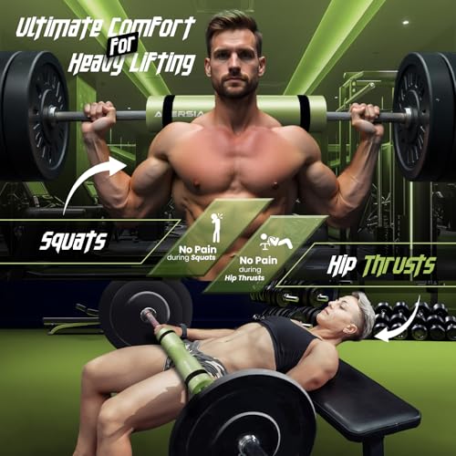 Barbell Pad for Squats & Hip Thrusts – 1.2” Extra-Thick High-Density Foam – Non-Slip Neck & Shoulder Support Cushion – Fits Olympic & Standard Bars – Quick On/Off Design + 2 Securing Straps - color: Green