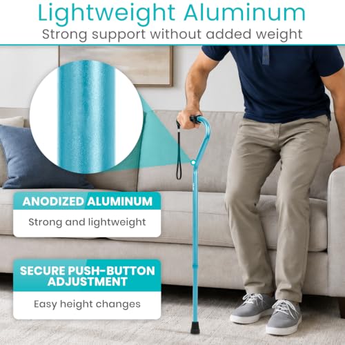 Vive Walking Cane for Women, Men, Elderly - Patented Offset Grip - Lightweight Adjustable Walking Aid with a Non-Slip Tip - Sturdy Balancing Mobility Aid for Seniors - color: Teal