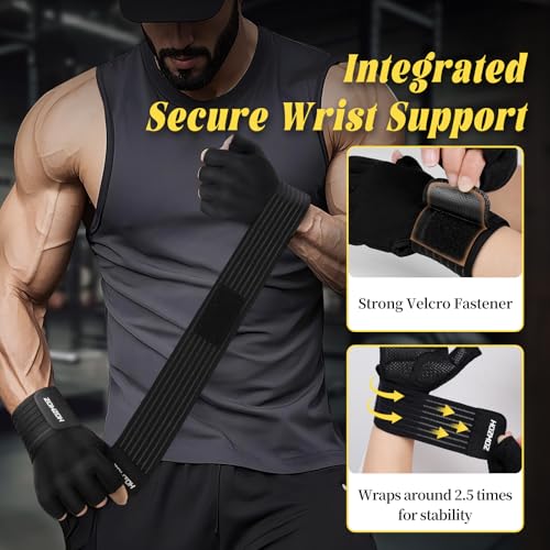 HOZMOZ Weight Lifting Gloves with Wrist Support, Gym Workout Gloves for Men Women, Full Palm 6mm Padded & Grip, Exercise Wrist Wraps for Weightlifting, Fitness, Strength Training - size: Medium
