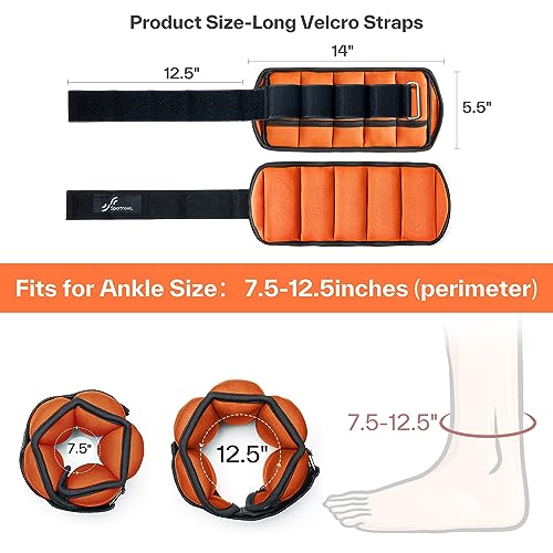 Sportneer Adjustable Ankle Weights Set - 1 Pair (2-10 lbs) Removable Sandbags for Women & Men, Comfortable Neoprene Leg Weights for Walking, Running, Pilates, Yoga, Home Workout & Physical Therapy - color: Orange