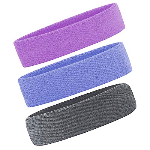 3 Pack Men & Women Sports Sweatbands Headbands - color: Gray,Lake Blue,Purple
