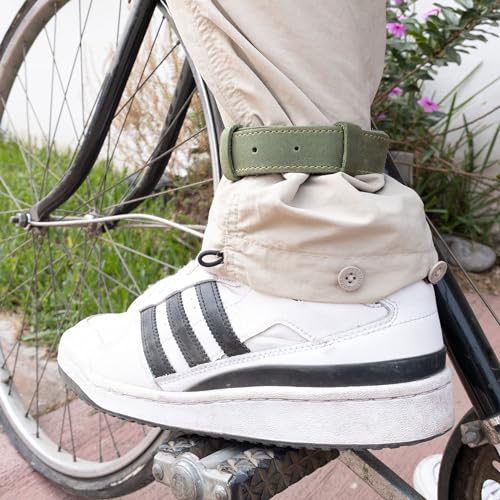Hide & Drink, Set of 2 Rustic Bicycle Ankle Bands, Brass Metal Buckle, Adjustable Straps for Legs, Classic Vintage Gifts for Cyclists, Full Grain Leather, Handmade - color: Dark Jade