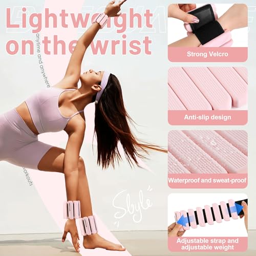 BECOJADDE Ankle Weights Set of 2 (1 lb/2 lb Each) for Women Men Adjustable Wrist Bracelet for Home Gym Weighted Bangles Wristbands Leg Arm Weights for Walking Swimming Running Pilates Yoga Gym - color: Cloud Pink, size: 2 Lb Pair (1 Lb Each)