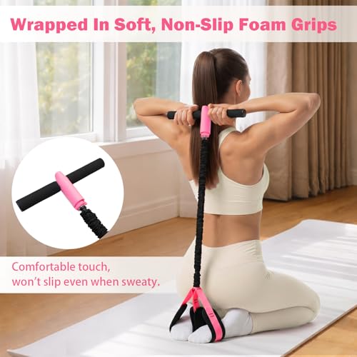 Pedal Resistance Band with Handle, 6-Tube Elastic Foot Pedal Resistance Band, Natural Rubber Ankle Puller Sit-up Exercise, Multifunction Fitness Band for Abdomen, Waist, Arm, Leg Stretching Training - color: Upgraded-Black Pink